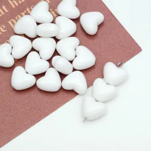 White acrylic heart shape loose beads with direct hole DIY handmade jewelry bracelet accessories