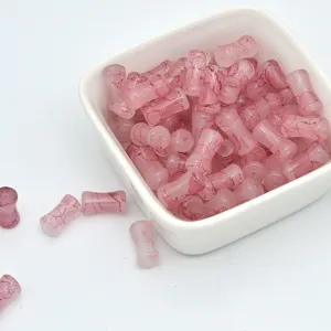 Pink glass bamboo beads for DIY handmade bracelets, elegant ancient style spacer beads accessory.
