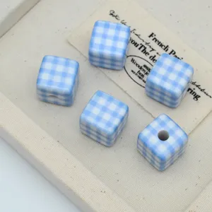 Cute blue checkered acrylic cube loose beads for DIY handmade bracelet necklace jewelry making