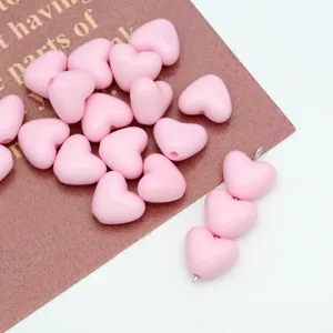 Pink acrylic heart beads candy color direct hole loose beads DIY jewelry making accessories
