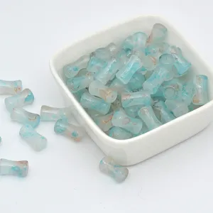 Light blue glass bamboo beads for DIY jewelry making, handmade bracelets and crafts.
