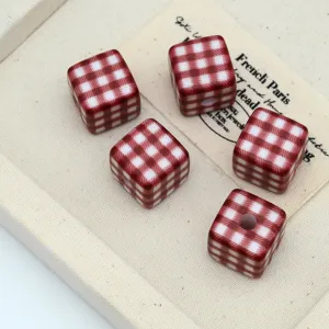 Red and white plaid acrylic square beads for DIY handmade jewelry necklace accessories craft