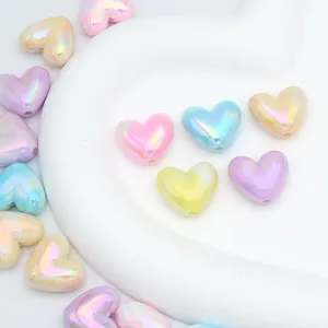 Colorful Acrylic UV Electroplated Heart Shape Loose Beads DIY Craft Phone Chain Necklace Jewelry Making Accessories