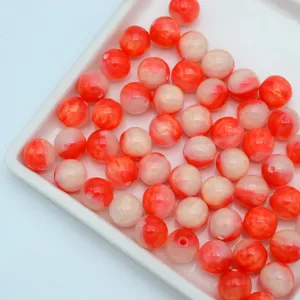 Red white marbled resin round beads diy loose beads for handmade bracelets phone chains.
