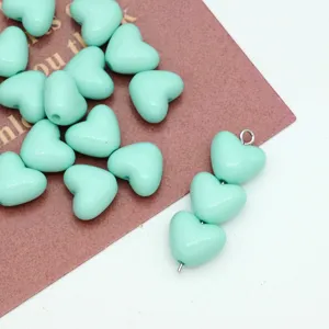 Mint green acrylic heart beads loose DIY charm bracelet phone chain jewelry accessories