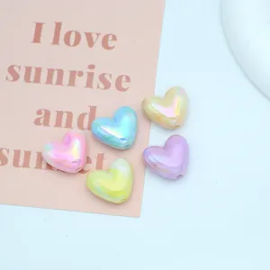 Colorful acrylic heart shaped loose beads detail shot, perfect for DIY phone charm necklace crafts.
