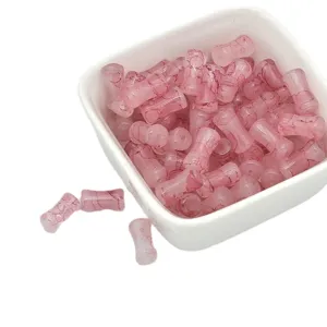 Pink glass bamboo shape loose beads for DIY handmade bracelets jewelry accessories