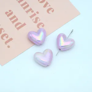 Acrylic heart beads with UV colorful finish for DIY phone charms and handmade jewelry.