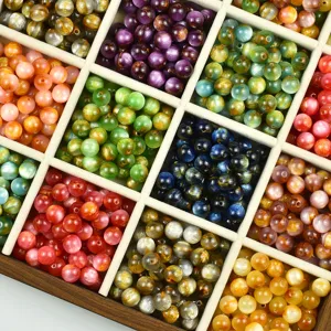 Perline Tonde in Resina Stile Pittura ad Olio DIY Perline Siolte Colorate Effetto Giada per Creazione di Gioielli Bracciale Collana