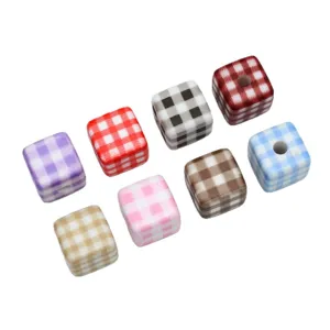 Cute acrylic gingham square loose beads for DIY handmade jewelry bracelets necklaces crafting