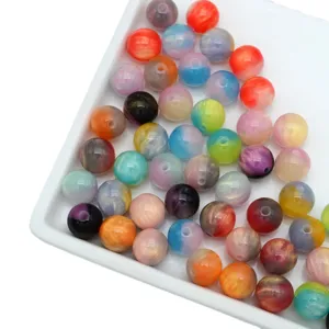 Colorful marbled resin round beads for DIY handmade jewelry bracelets and necklaces making accessories.