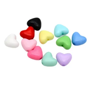 Acrylic solid candy color straight hole heart beads DIY loose charms for phone chains