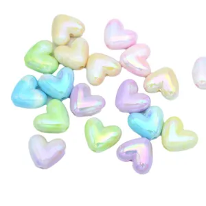 Colorful acrylic heart beads UV plated loose beads for handmade DIY phone charms