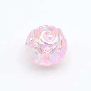 Perle rose irisée en acrylique rose UV pendentif floral électroplaqué pour porte-clés DIY.