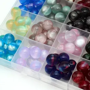 Perles Yeux de Chat Gelée 12mm Perles en Vrac Multicolores Bracelet DIY Pendentif Boîte