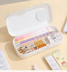 Trousse à crayons double couche minimaliste grande capacité boîte à stylos blanche détaillée