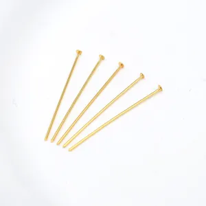 Gold flat head pins diy jewelry making accessories findings details close up display 5pcs