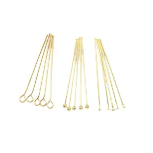 Gold plated jewelry making pins including eye pins ball pins and flat head pins for diy craft