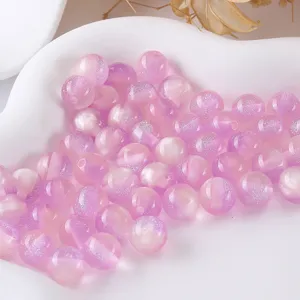 Pink glitter resin round beads detail, sparkling DIY handmade jewelry accessories parts.