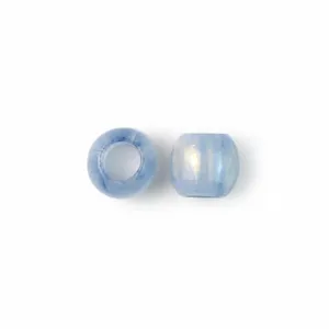 Detailed close-up of blue large-hole loose beads, showing precise size dimensions and hole.