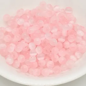 4mm pink cat eye glass beads detail shot, perfect for DIY handmade jewelry accessories.