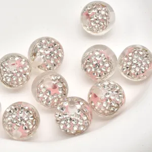 Close-up details of 16mm DIY full rhinestone crystal beads with pink core for bracelet making.