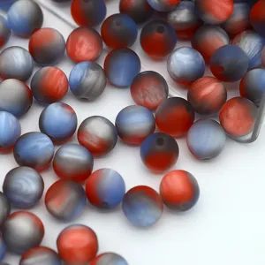 Detailed view of matte frosted oil painting resin round beads for DIY bracelet jewelry making.
