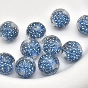 16mm Blue Rhinestone Pave Disco Ball Beads, Shamballa Beads for DIY Bracelet Necklace Jewelry Making