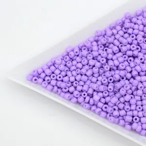 Purple glass seed beads detail, cylindrical loose craft beads for DIY handmade jewelry bracelets.