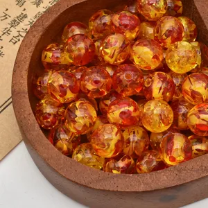 Imitation amber resin round loose beads for DIY handmade bracelets jewelry accessories.