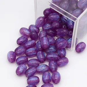 Perles ovales en résine avec paillettes violettes pour fabrication de bijoux et bracelets