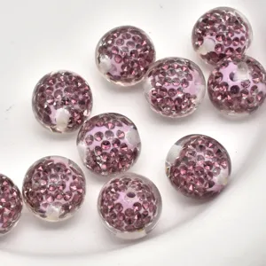 16mm rhinestone pave disco ball beads pink crystal shamballa beads for DIY jewelry making.