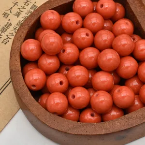 Red resin round beads loose imitation amber beads DIY handmade jewelry making accessories detail view