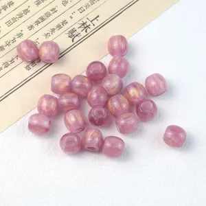Details of gilded oval large hole loose beads, pink purple barrel shaped DIY jewelry accessories.