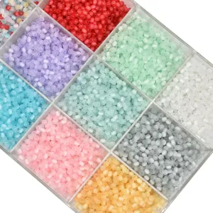 4mm multicolored glass seed beads in a partitioned organizer box for DIY handmade jewelry crafts