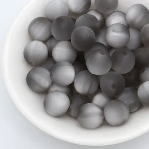Perles œil de chat givrées mates gris rondes en vrac bricolage bijoux collier accessoires