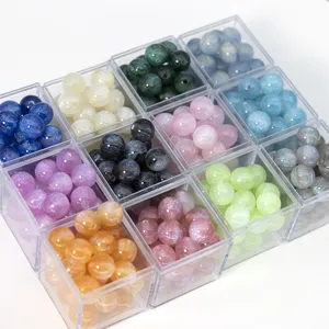 Glitter resin round beads detail showing colorful sparkly acrylic diy jewelry making components.