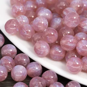 Sparkly pink resin round beads for DIY jewelry making, cute mermaid glitter loose beads.