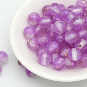 Purple resin glitter gold foil loose beads for DIY handmade phone chain bracelet making materials.