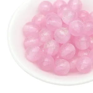 Pink glitter jelly resin round loose beads for DIY handmade bracelets and phone charm making.