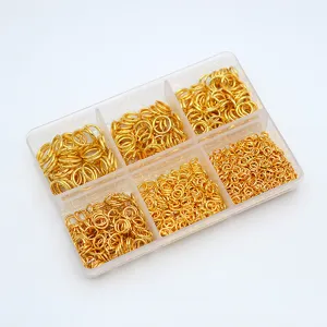 Set Anillos De Salto Oro Caja 6 Compartimentos Creacion Joyas DIY Pulsera Y Collar