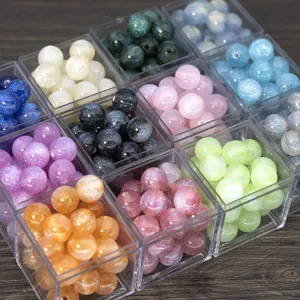 Colorful resin round beads with fine glitter for DIY bracelet necklace jewelry making