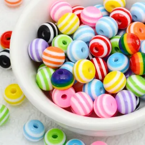 Macaron striped resin beads for DIY handmade phone chain bag jewelry making accessories.