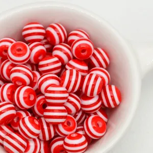 Red white striped resin beads detail, perfect for DIY handmade jewelry and phone chains.