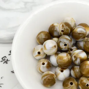 Retro acrylic marbled beads, brown and white round loose beads for DIY jewelry accessories.