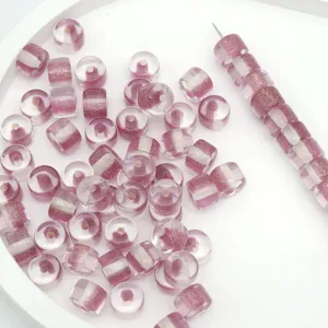Perline a barilotto in resina 8mm con glitter fini, occhio di gatto rosa per bracciali.