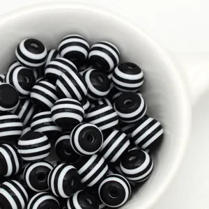 Black and white striped resin beads, round craft beads for DIY jewelry and phone charms