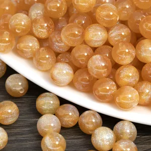 Gold glitter resin round beads and colorful acrylic loose beads for DIY jewelry making