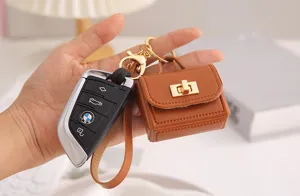 Mini bolso de cuero PU llavero lindo estuche de llave de coche bolsa de almacenamiento portátil