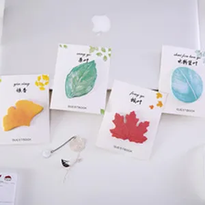 Cute leaf sticky notes and metal paper clips set for office and school stationery supplies.